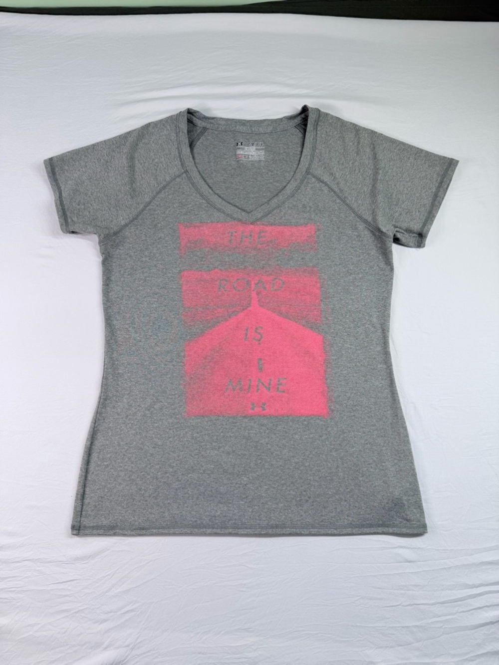 Under Armour Gray V-Neck Tee with Pink Graphic